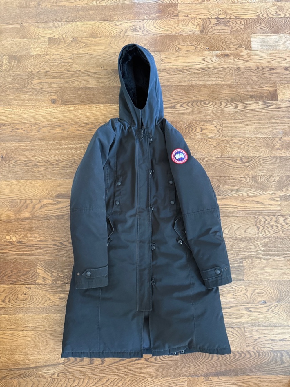Canada Goose Black Hooded Long Parka with Signature Patch